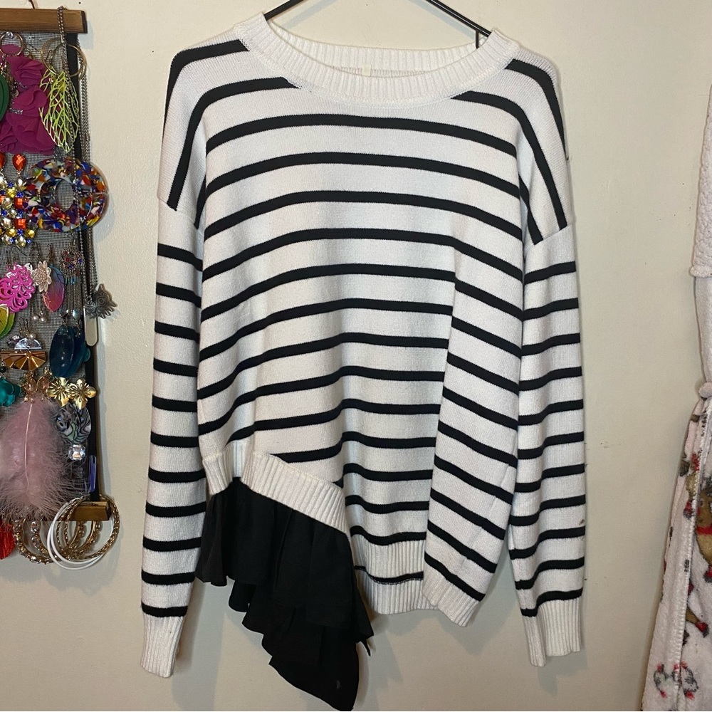 Women's Fall Long Sleeve Oversized Crew Neck Striped Sweaters Pullovers Knitted